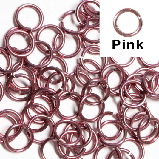 SHINY DARK PINK 7mm 16 GA AWG Jump Rings / 5 Gram Pack (approx 70) / sawcut round open anodized aluminum / for chainmail jewelry