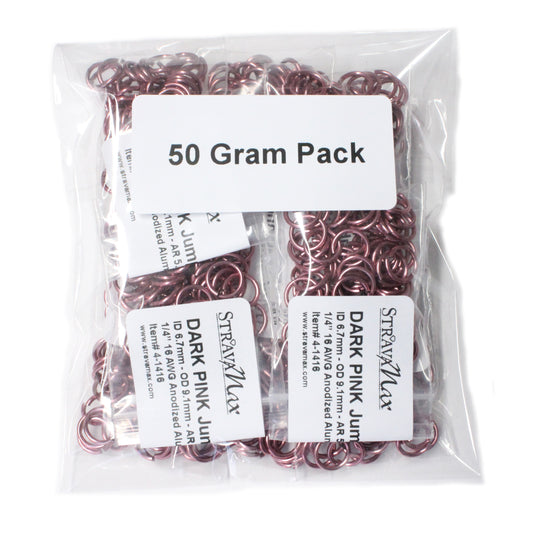 SHINY DARK PINK 7mm 16 GA AWG Jump Rings / 50 Gram Pack / sawcut round open anodized aluminum / for chainmail jewelry