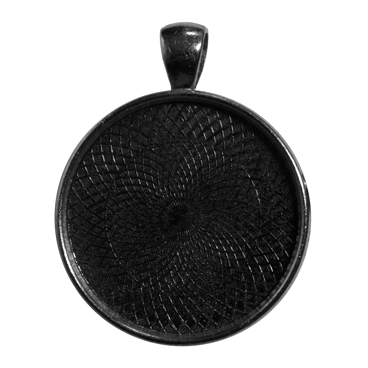 Crosshatch Round Bezel Charm / 30mm ID / black finish / plated zinc alloy