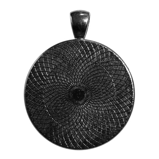 Crosshatch Round Bezel Charm / 30mm ID / black finish / plated zinc alloy