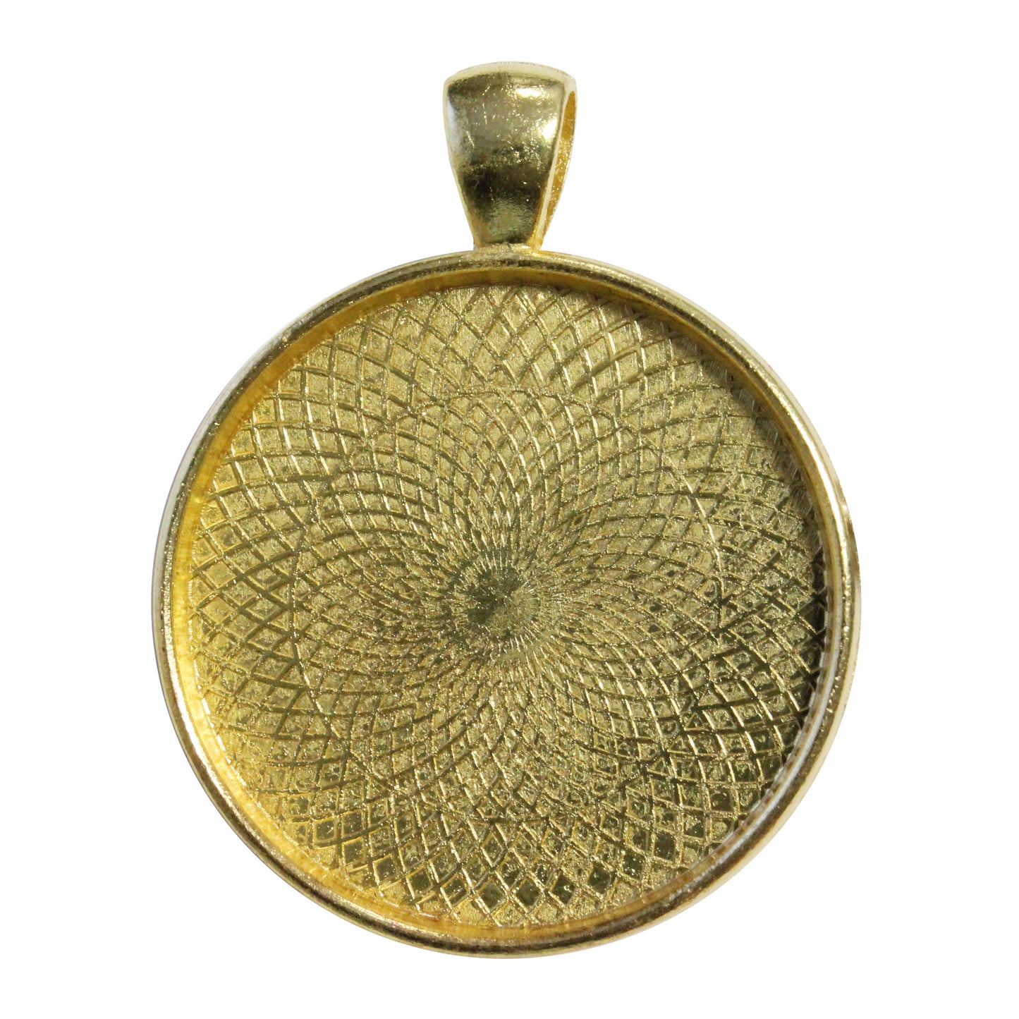 Crosshatch Round Bezel Charm / 30mm ID / bright gold finish / plated zinc alloy