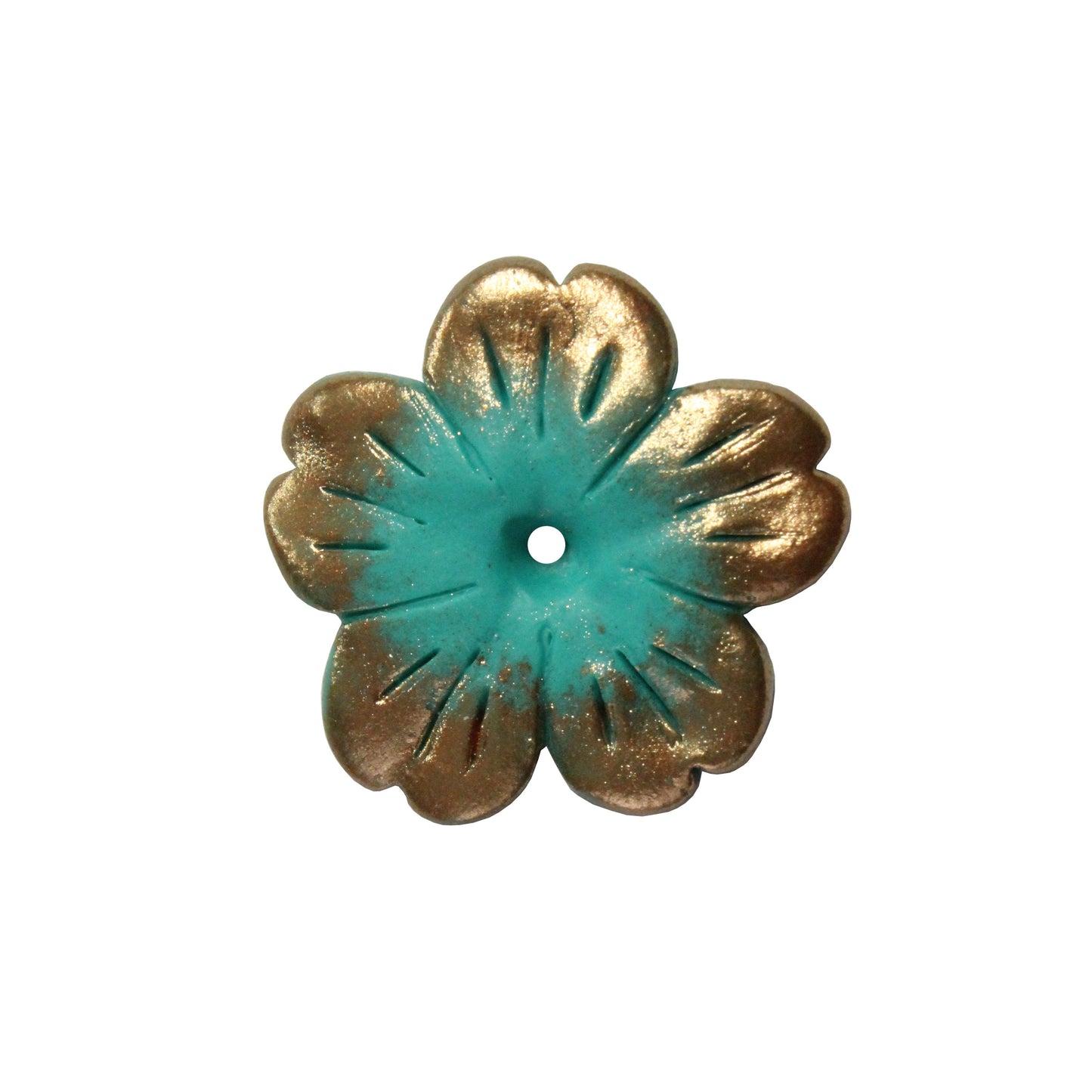 Tree Flower Blossom Bead / turquoise and copper / handmade polymer clay / 23mm x 23mm