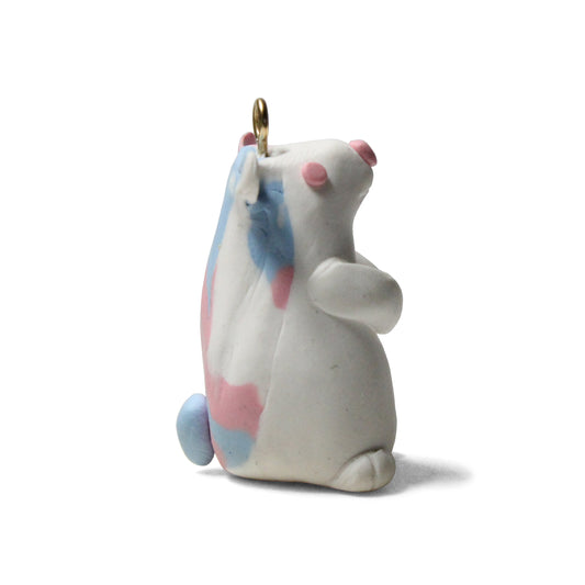 BUBBLEGUM HAMSTER Polymer Clay Charm / white with pink patches / eyelet for attaching jump ring