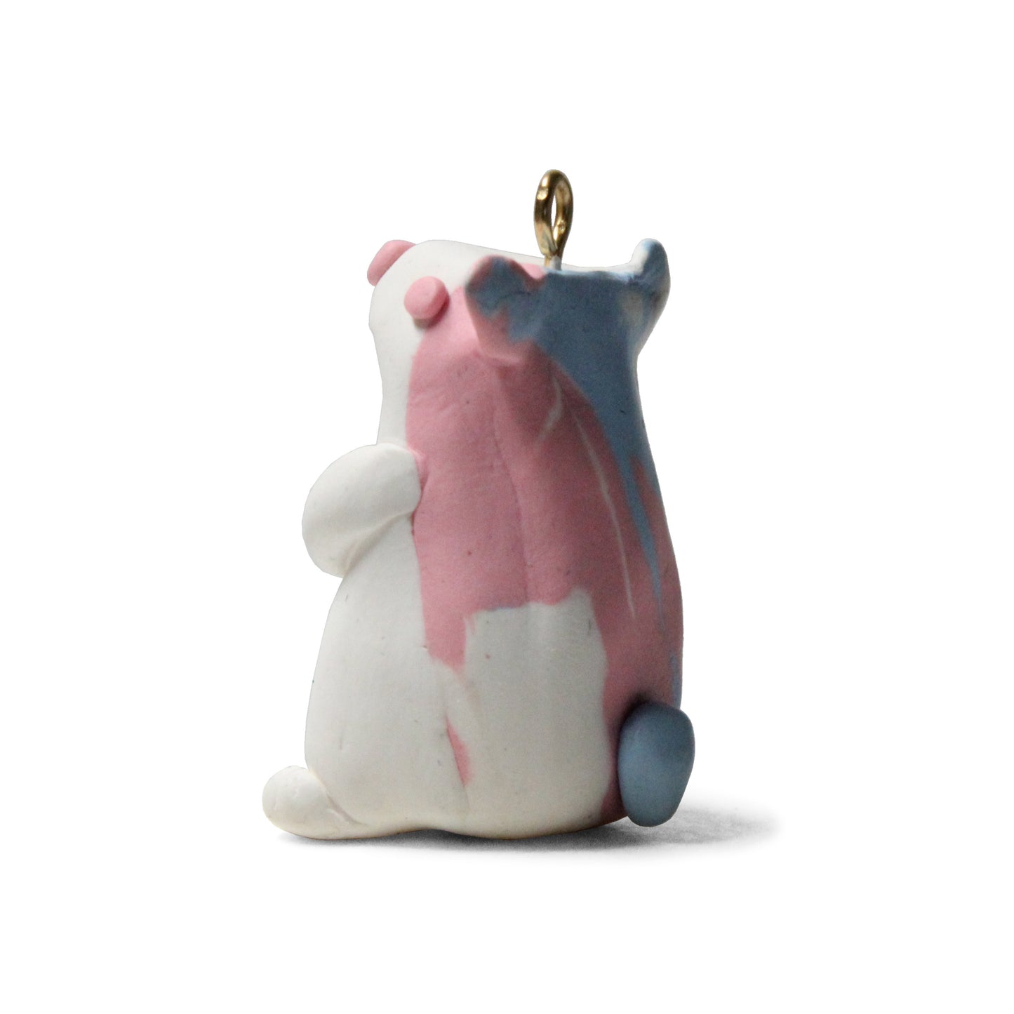 BUBBLEGUM HAMSTER Polymer Clay Charm / white with pink patches / eyelet for attaching jump ring