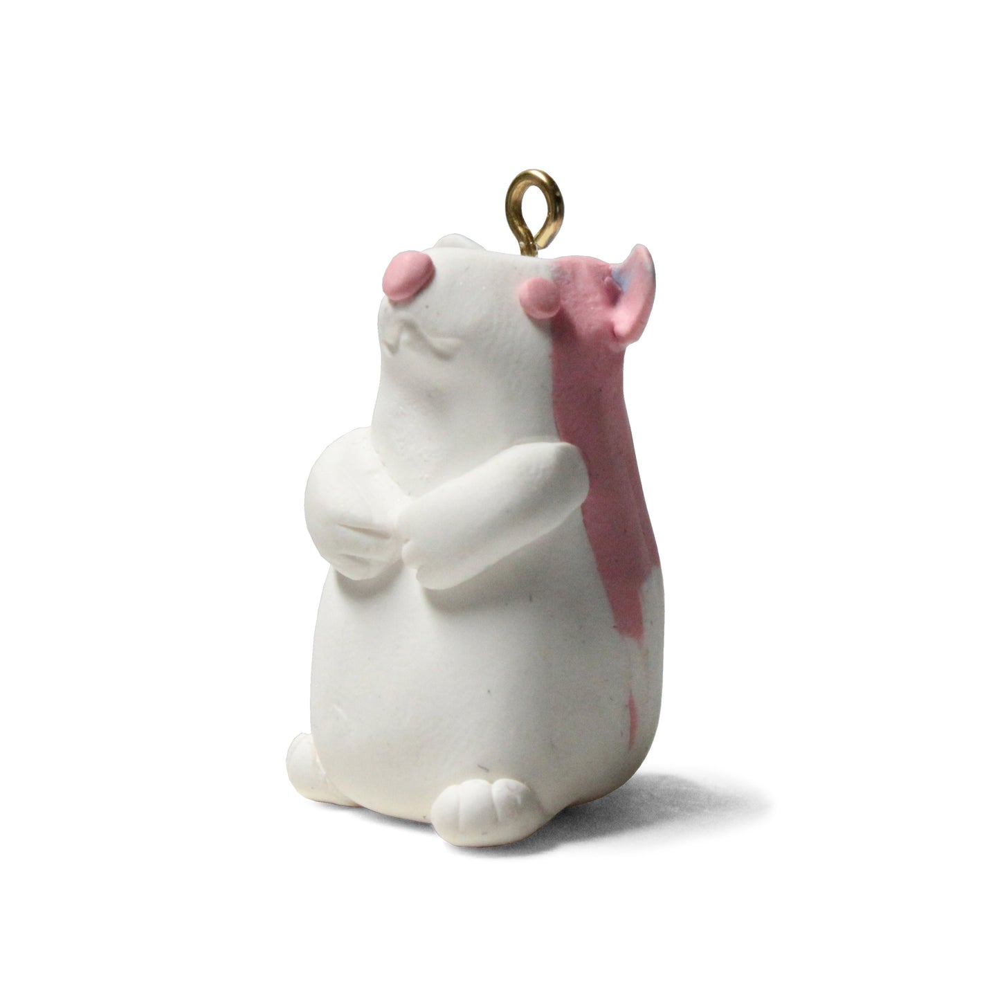 BUBBLEGUM HAMSTER Polymer Clay Charm / white with pink patches / eyelet for attaching jump ring