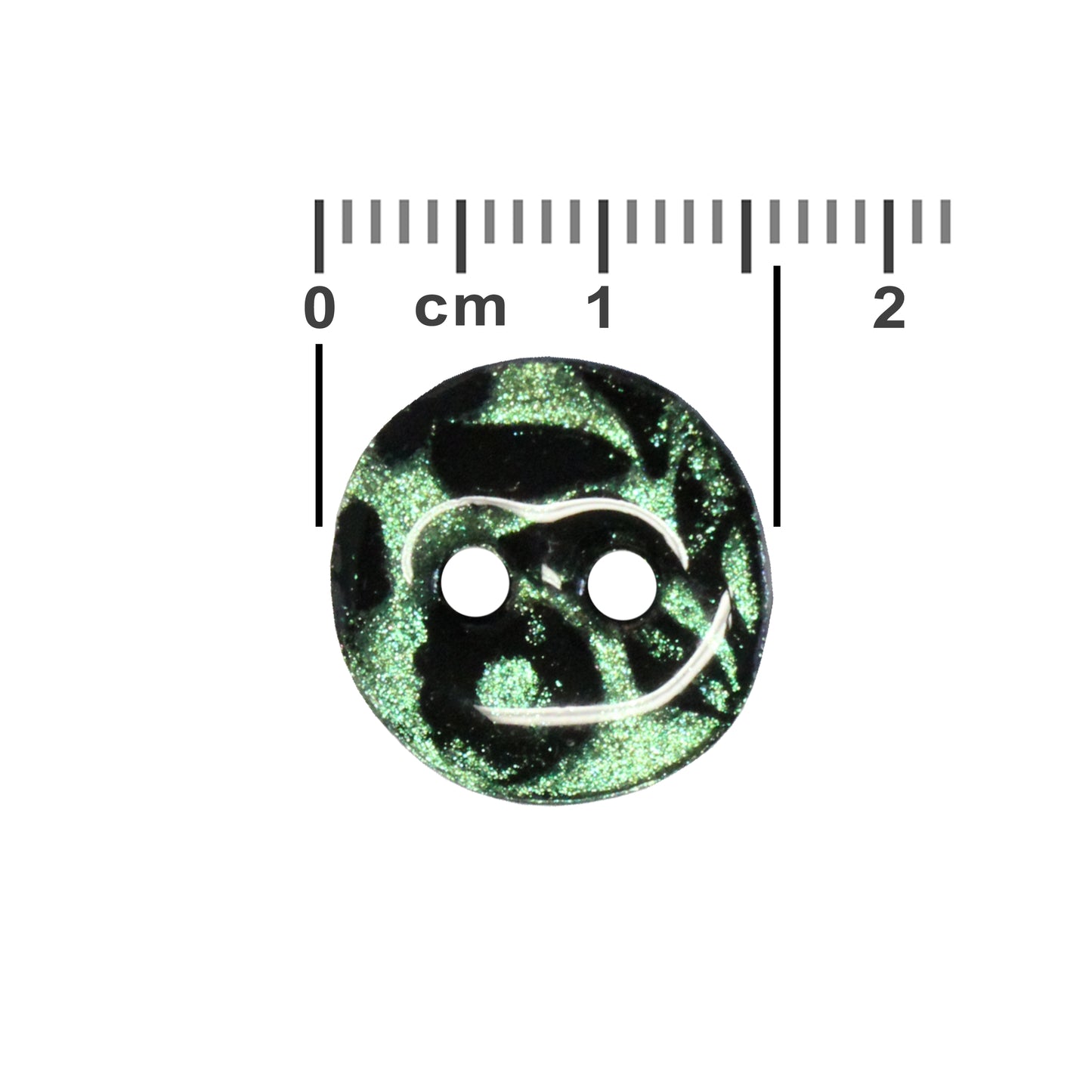 Flora Coin 2 Hole Button / iridescent green / 16mm diameter / polymer clay / decorative for jewelry