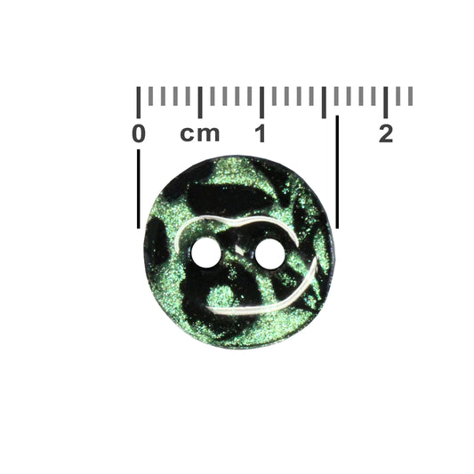 Flora Coin 2 Hole Button / iridescent green / 16mm diameter / polymer clay / decorative for jewelry