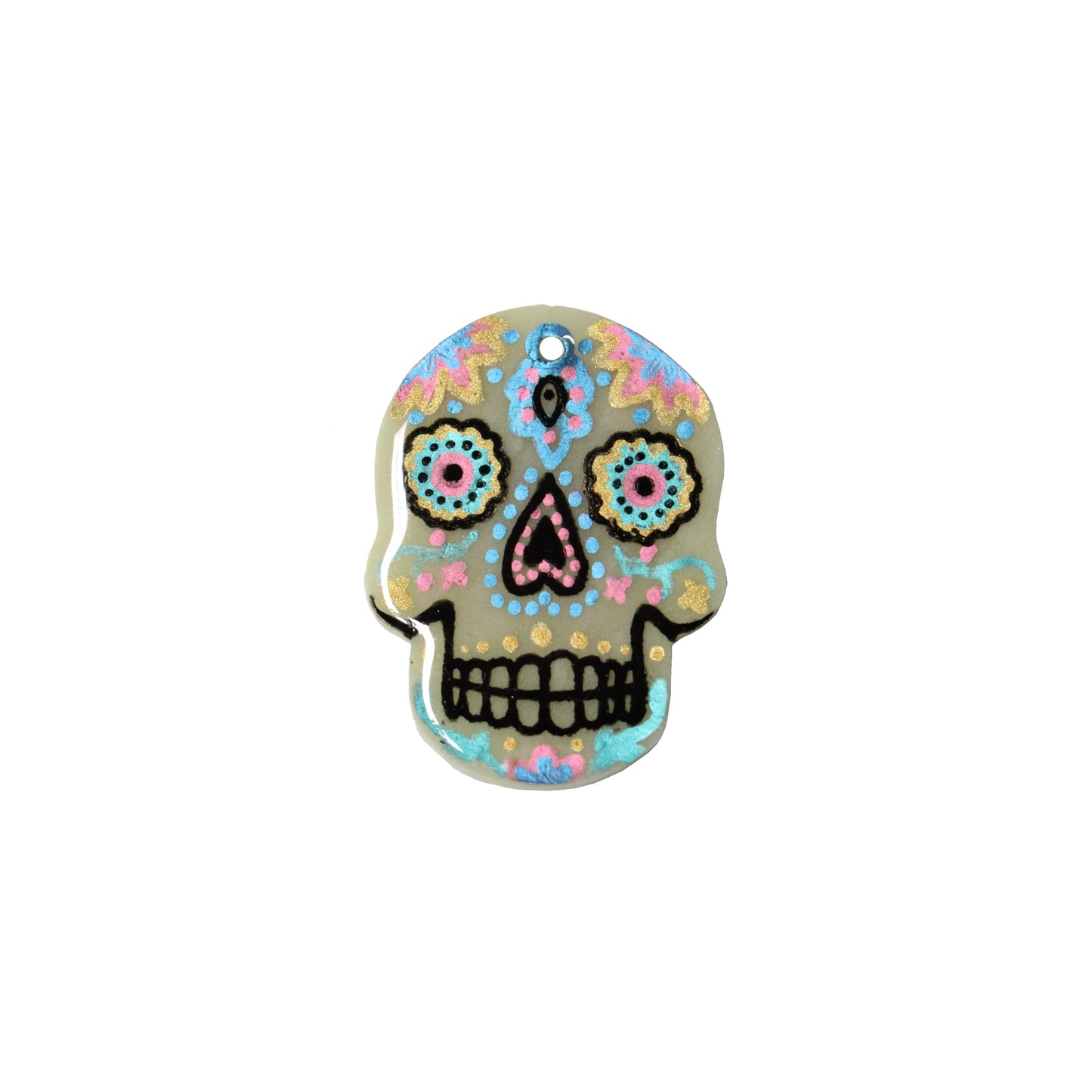 36mm Day of the Dead Skull Charm – Glow in the Dark Polymer Clay