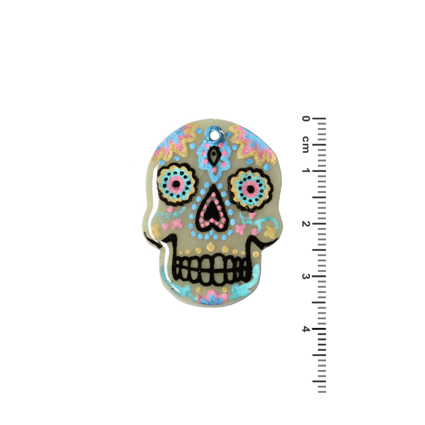 36mm Day of the Dead Skull Charm – Glow in the Dark Polymer Clay