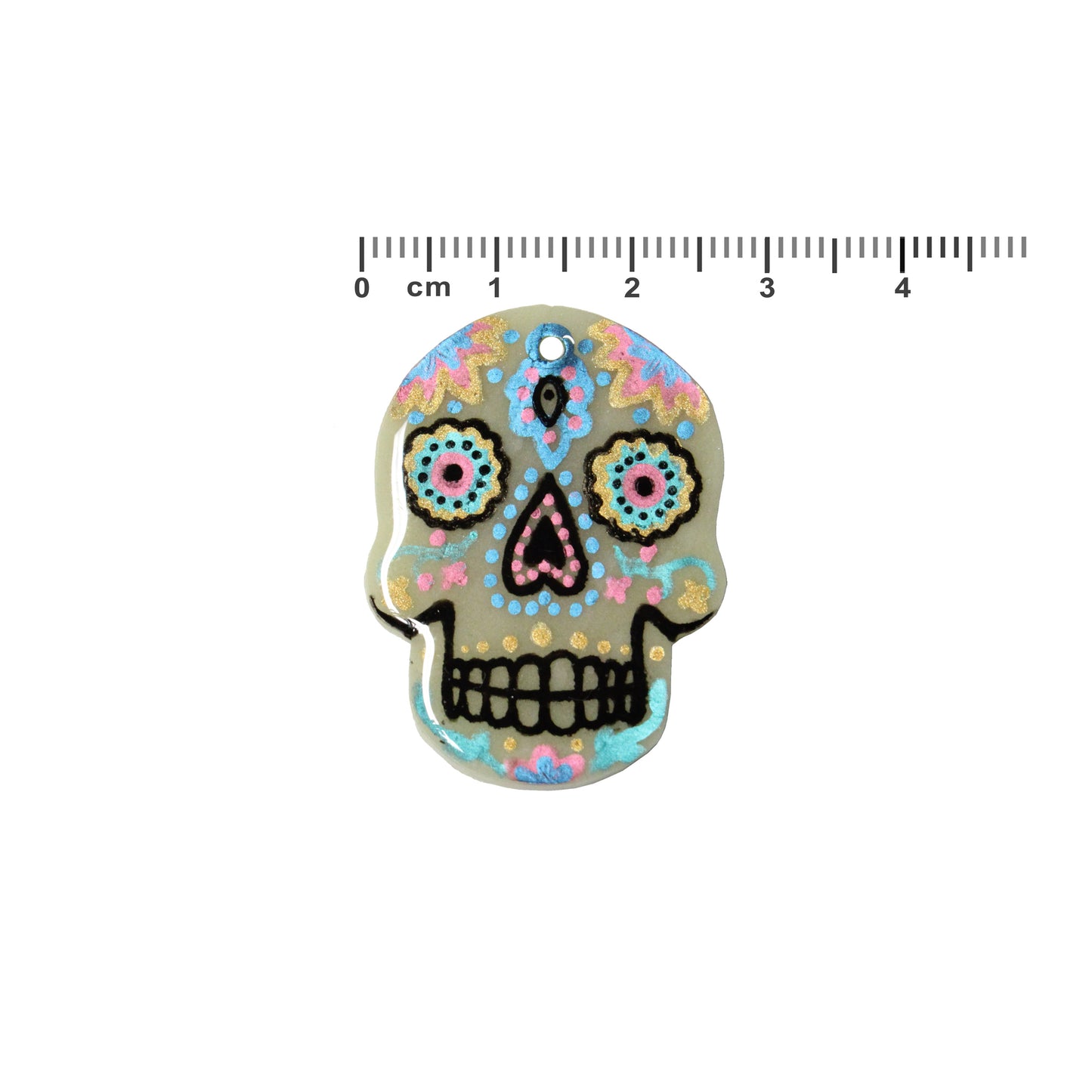 36mm Day of the Dead Skull Charm – Glow in the Dark Polymer Clay