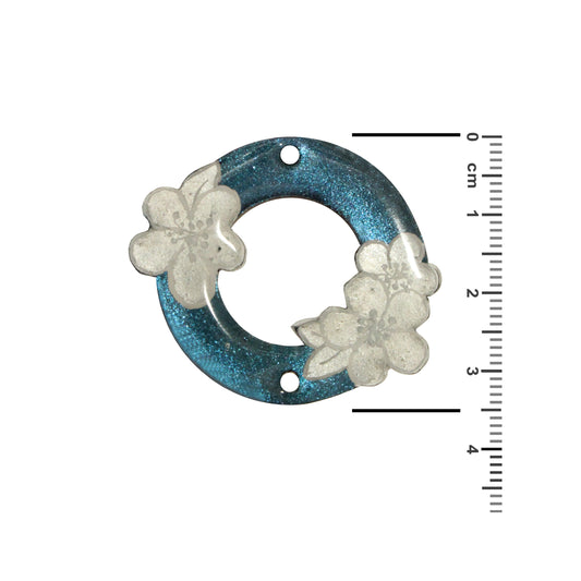 Flower Blossom 2 Hole Link / iridescent blue purple / 35x40mm / polymer clay / decorative for jewelry