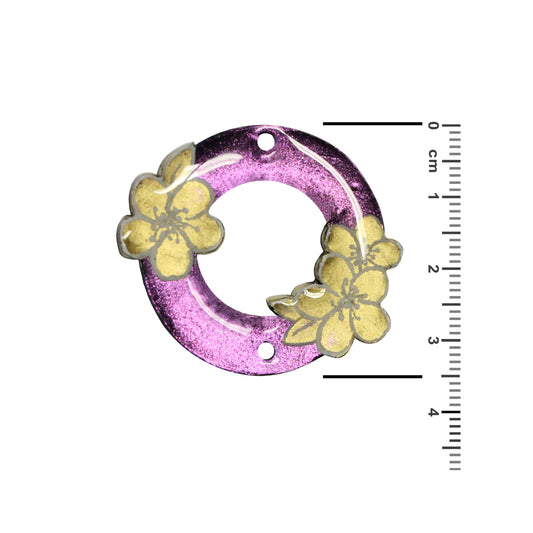 Flower Blossom 2 Hole Link / iridescent blue purple  / 35x40mm / polymer clay / decorative for jewelry