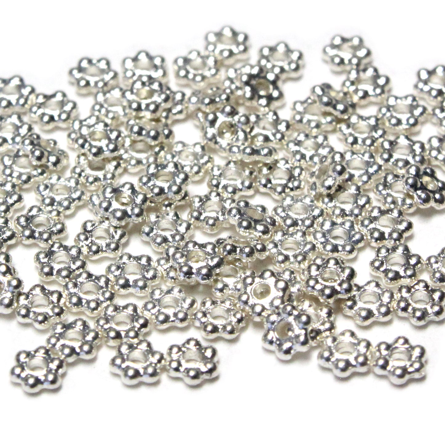 TierraCast 3mm Beaded Daisy Spacer Bead / pewter with a bright silver finish / 100 Bead Pack