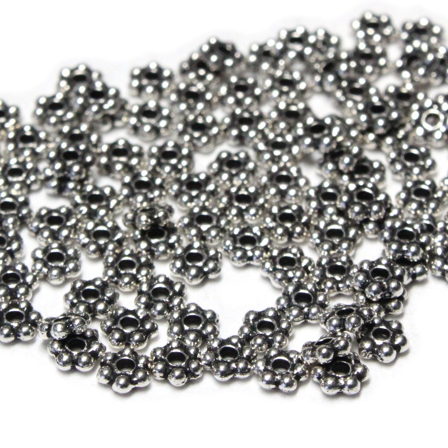 TierraCast 3mm Beaded Daisy Spacer Bead / pewter with antique silver finish / 100 Bead Pack