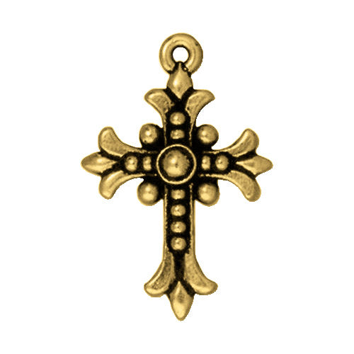 TierraCast Fleur Cross Charm / 10 Pack / pewter with antique gold finish