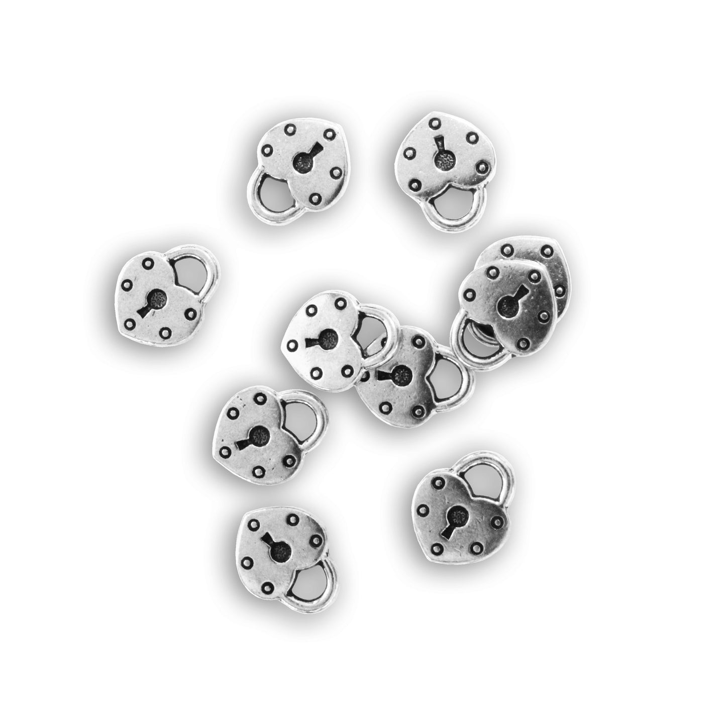 TierraCast Heart Lock Charm / 10 Pack / pewter with antique silver finish