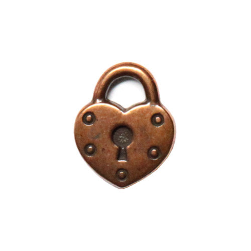 TierraCast Heart Lock Charm / 10 Pack / pewter with antique copper finish