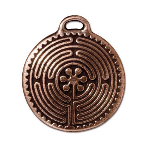 TierraCast 26mm Labyrinth Charm / pewter with antique copper finish