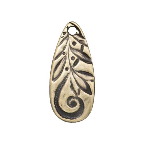 TierraCast 22mm Jardin Teardrop Charm / pewter with a brass oxide finish