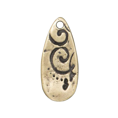 TierraCast 22mm Jardin Teardrop Charm / pewter with a brass oxide finish