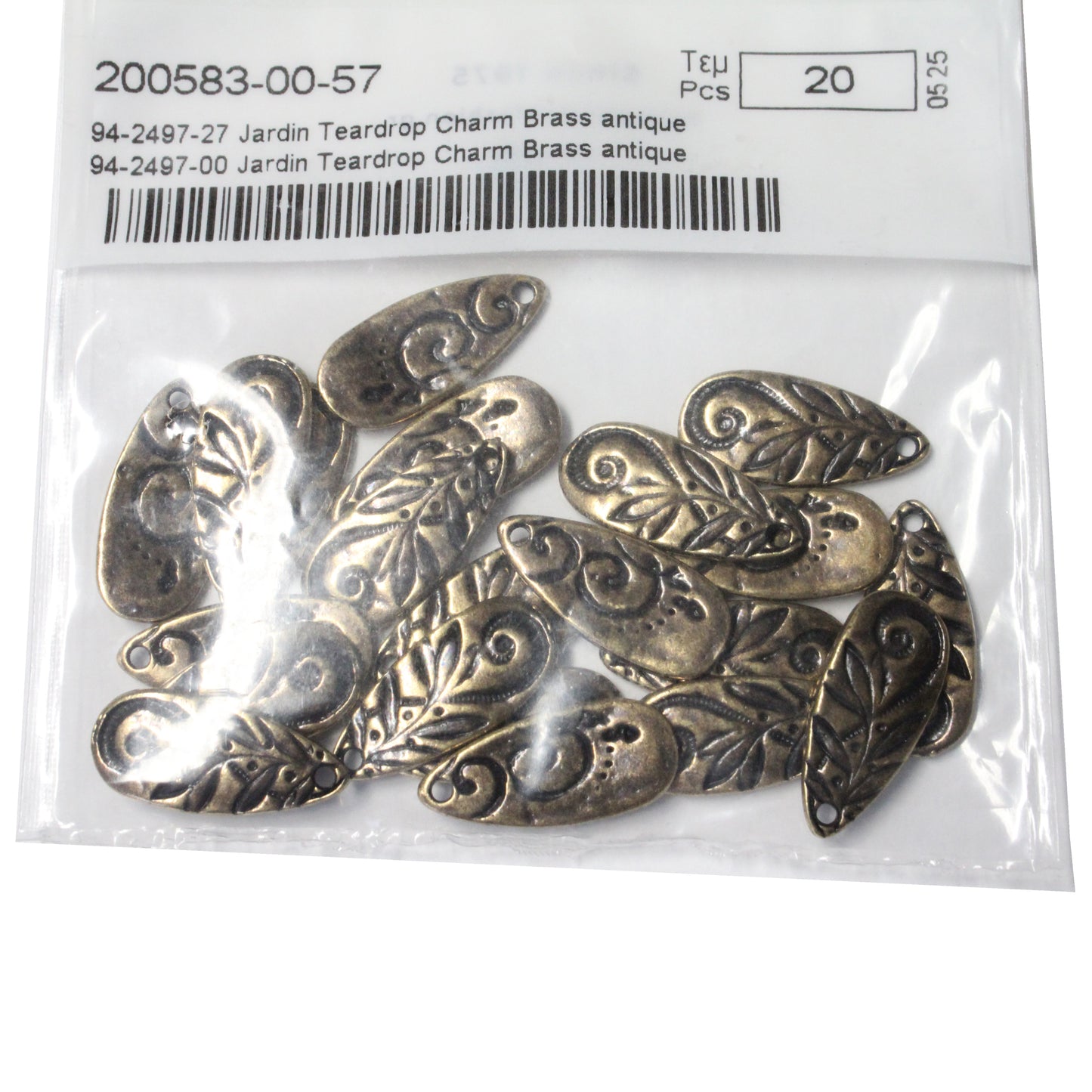 TierraCast 22mm Jardin Teardrop Charm / pewter with a brass oxide finish