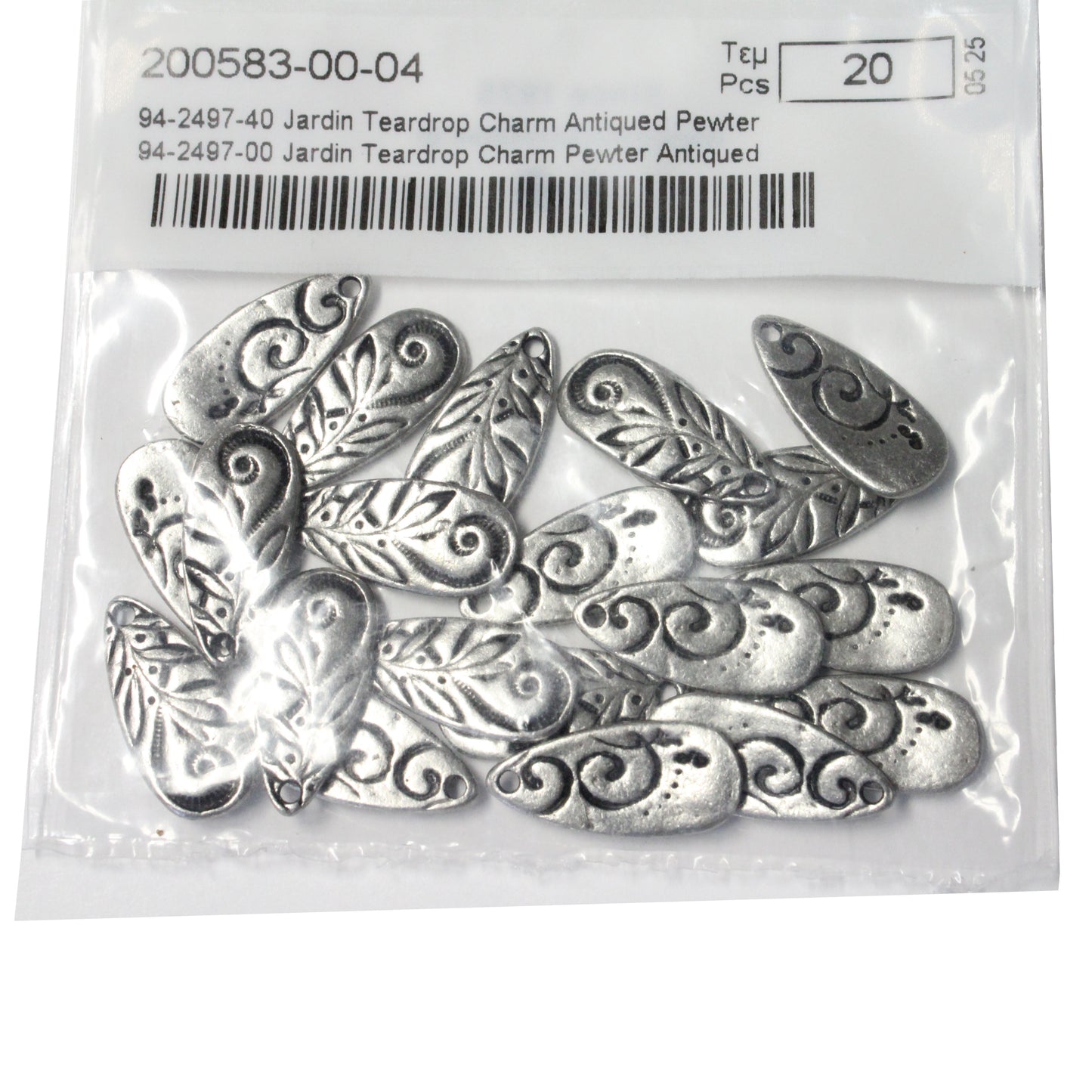 TierraCast 22mm Jardin Teardrop Charm / pewter with an antique pewter finish