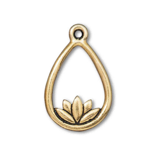 TierraCast Lotus Teardrop Charm / pewter with antique gold finish