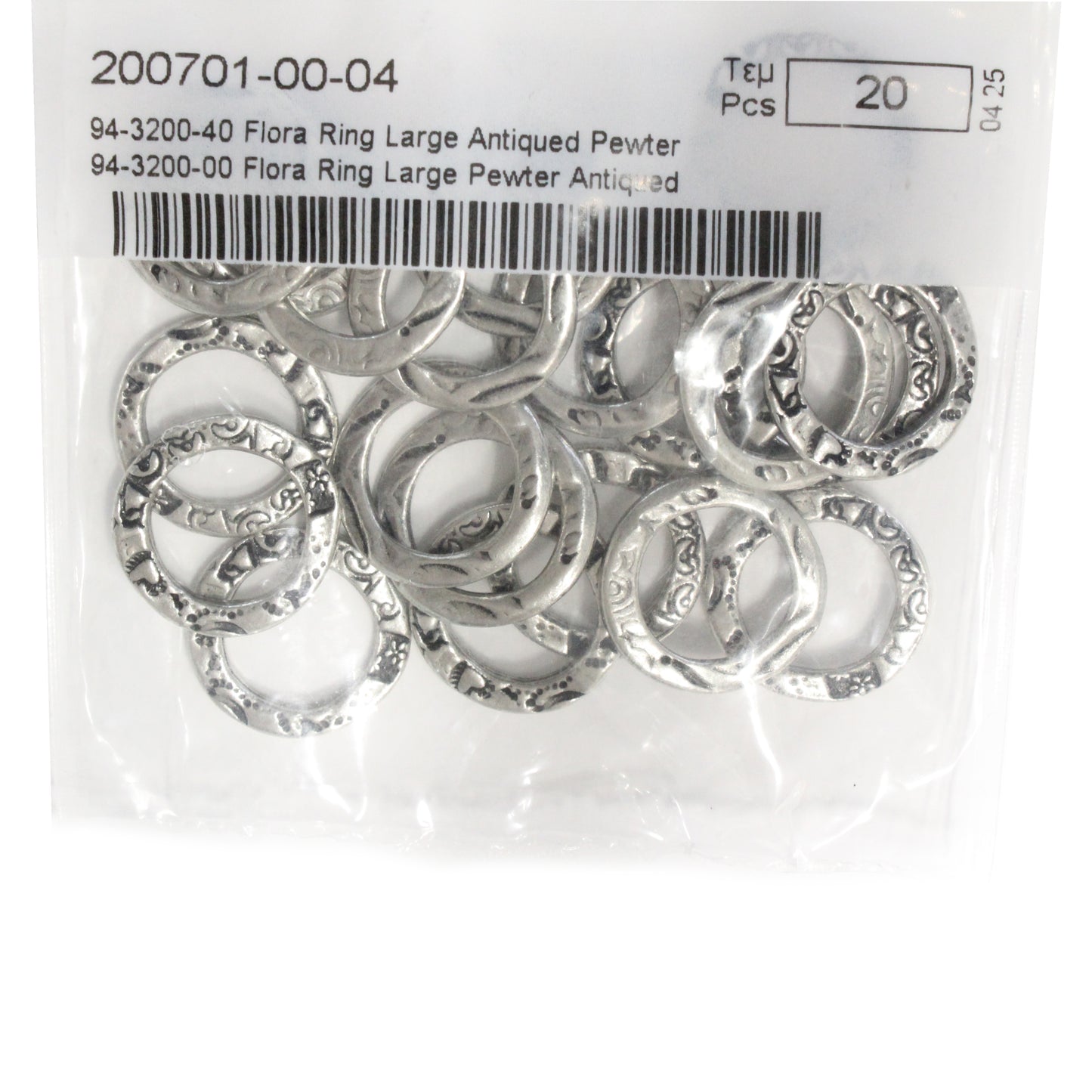 TierraCast 21mm Flora Ring Link / 20 Pack / pewter with an antique finish