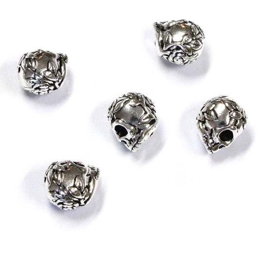 TierraCast Rose Skull Bead / 5 Pack / pewter with antique silver finish