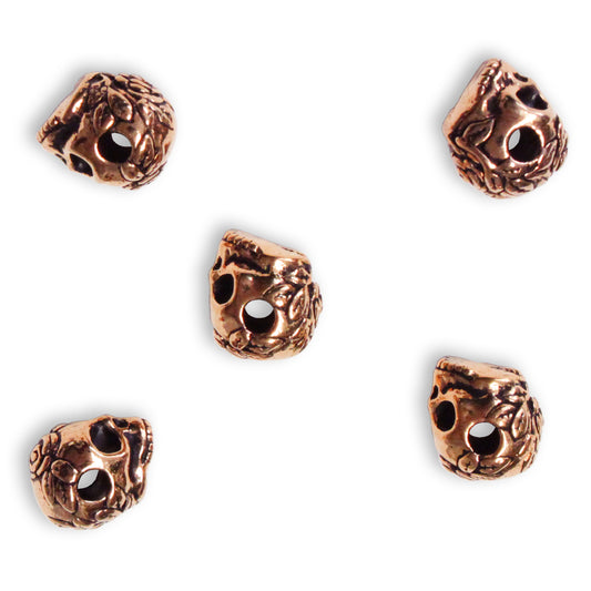 TierraCast Rose Skull Large Hole Bead / 5 pack / pewter with antique copper finish