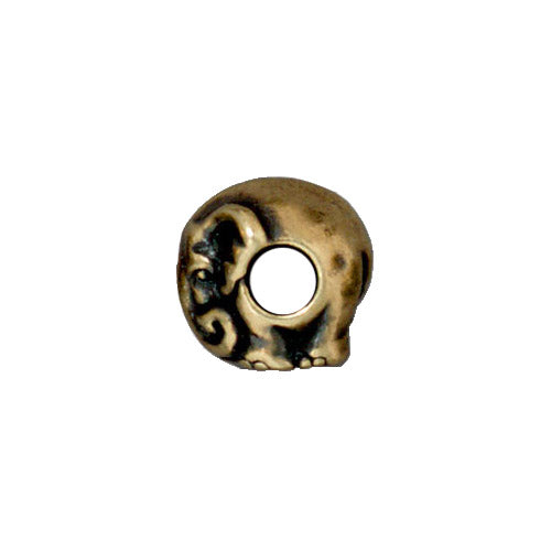 TierraCast Elephant Euro Bead / 5 Pack / pewter with brass oxide finish / large hole bead