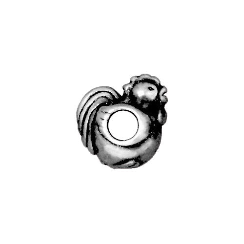 TierraCast Rooster Euro Bead / 5 Pack / pewter with antique silver finish / large hole bead