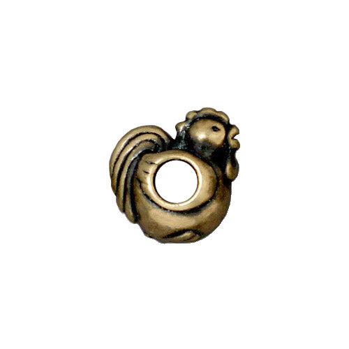 TierraCast Rooster Euro Bead / 5 Pack / pewter with a brass oxide finish / large hole bead