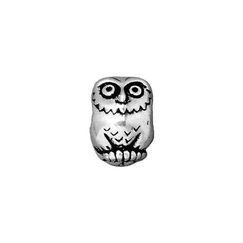 TierraCast Owl Euro Bead / 5 Pack / pewter with antique silver finish / large hole bead