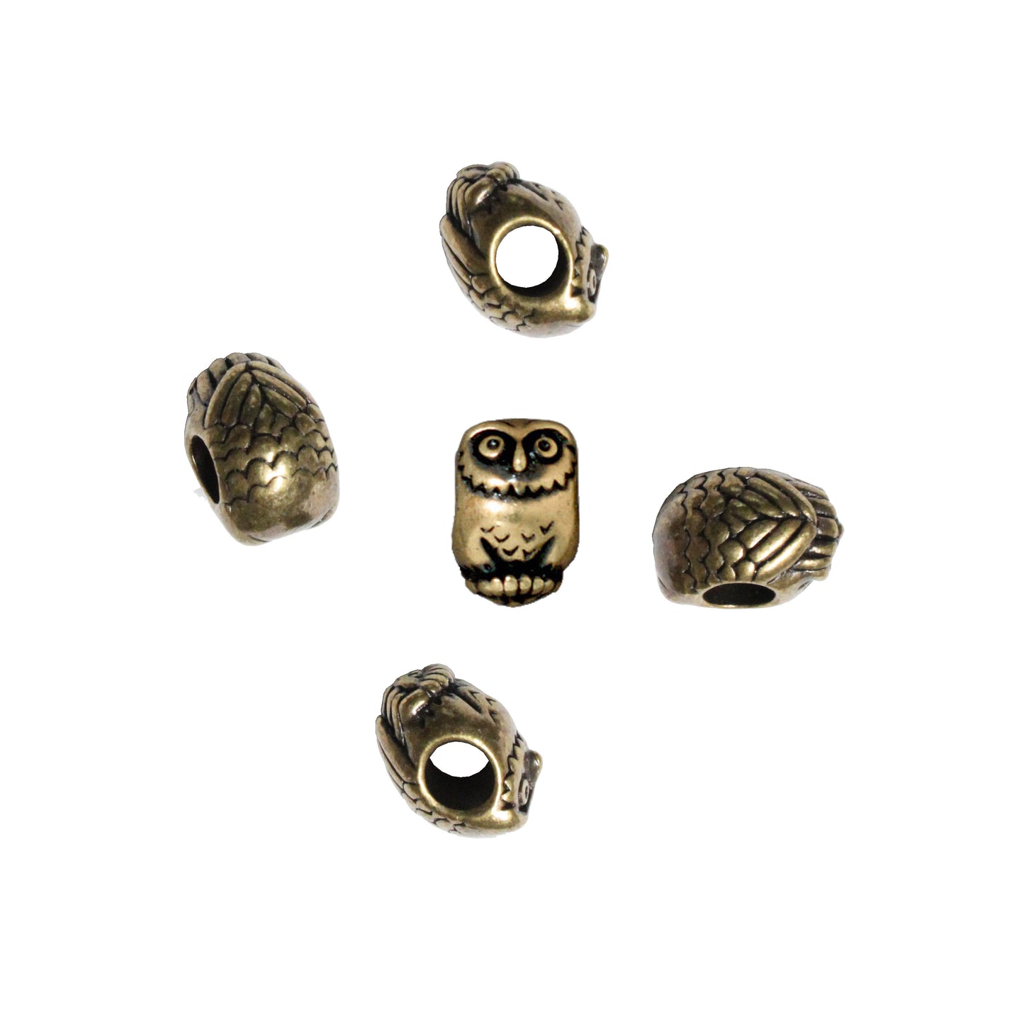 TierraCast Owl Euro Bead / 5 Pack / pewter with a brass oxide finish / large hole bead