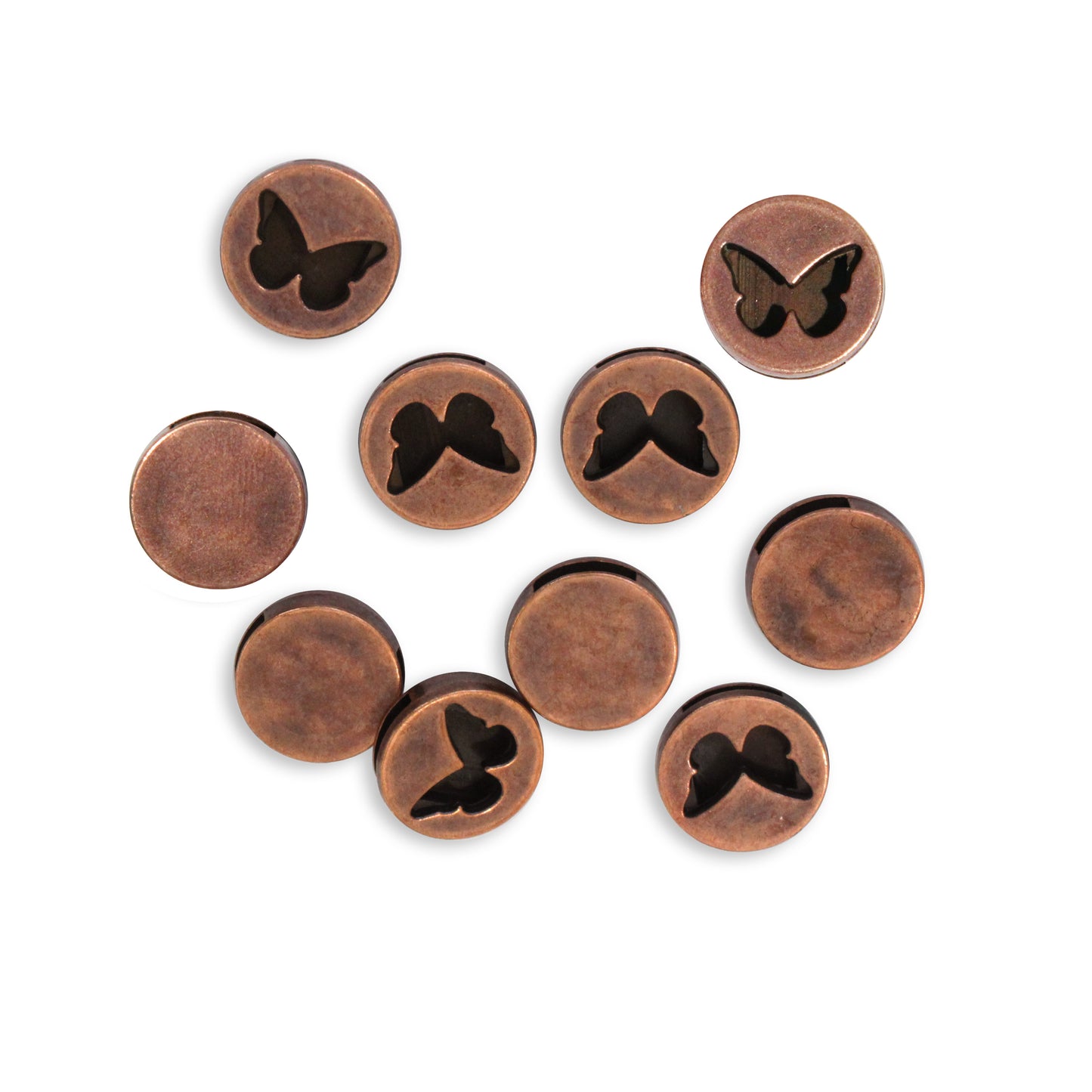Antique Copper Butterfly Sliders / 10 Pack / ID 10 x 2mm / for 10mm flat leather strap cord