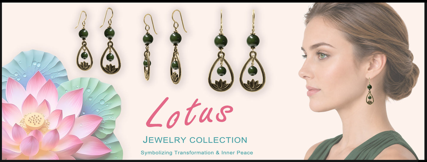 BC Jade Lotus Earrings / 58mm length / gold filled hook earwires