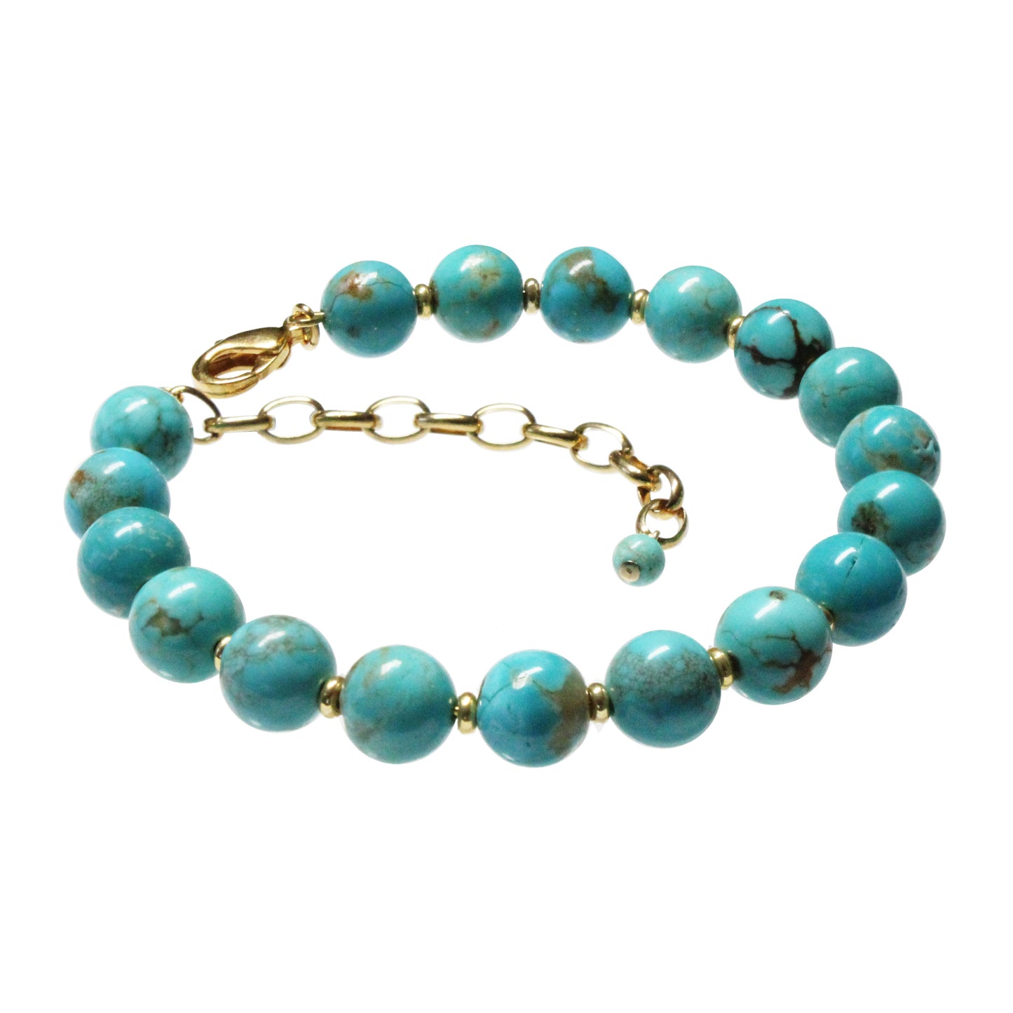 Turquoise Beaded Bracelet / 6 - 7.5 Inch wrist size / with stabilized genuine turquoise round beads (#8 Mine Nevada)