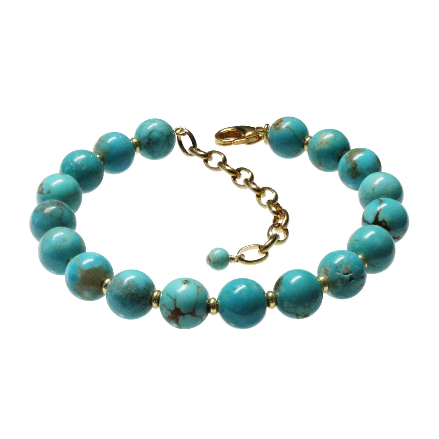 Turquoise Beaded Bracelet / 6 - 7.5 Inch wrist size / with stabilized genuine turquoise round beads (#8 Mine Nevada)
