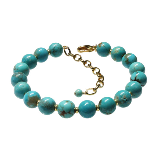 Turquoise Beaded Bracelet / 6 - 7.5 Inch wrist size / with stabilized genuine turquoise round beads (#8 Mine Nevada)