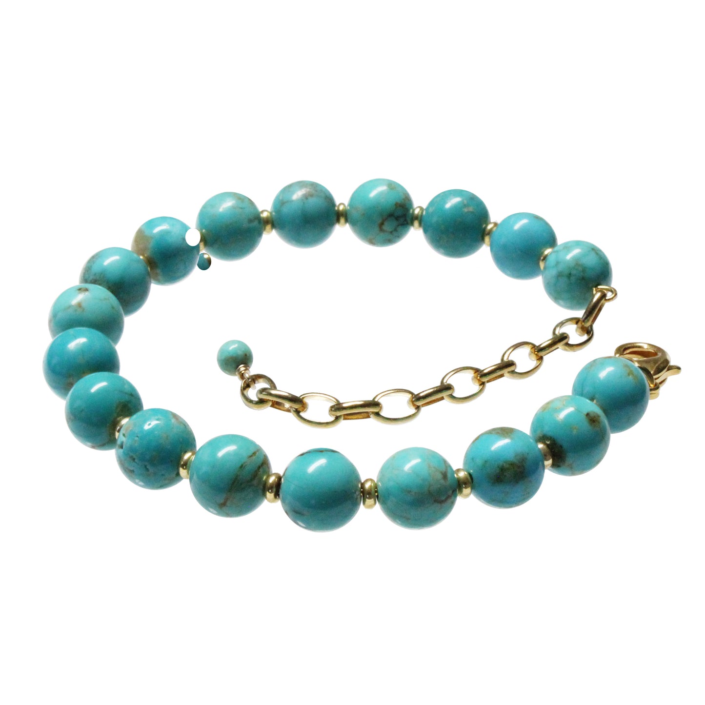 Turquoise Beaded Bracelet / 6 - 7.5 Inch wrist size / with stabilized genuine turquoise round beads (#8 Mine Nevada)