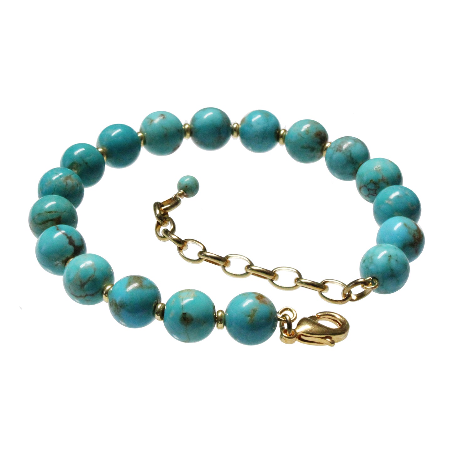Turquoise Beaded Bracelet / 6 - 7.5 Inch wrist size / with stabilized genuine turquoise round beads (#8 Mine Nevada)