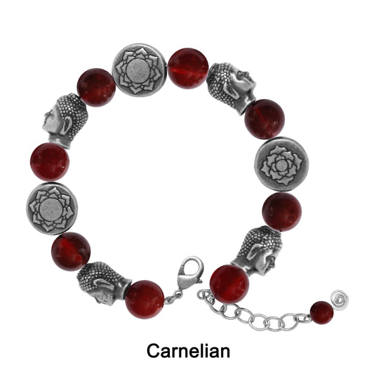 Buddha Bracelet / 6 to 7 Inch wrist size / antique silver pewter beads/ gemstone of your choice