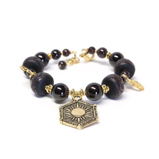 Celestial Garnet Sun & Moon Bracelet / 6 to 7.5 Inch wrist size