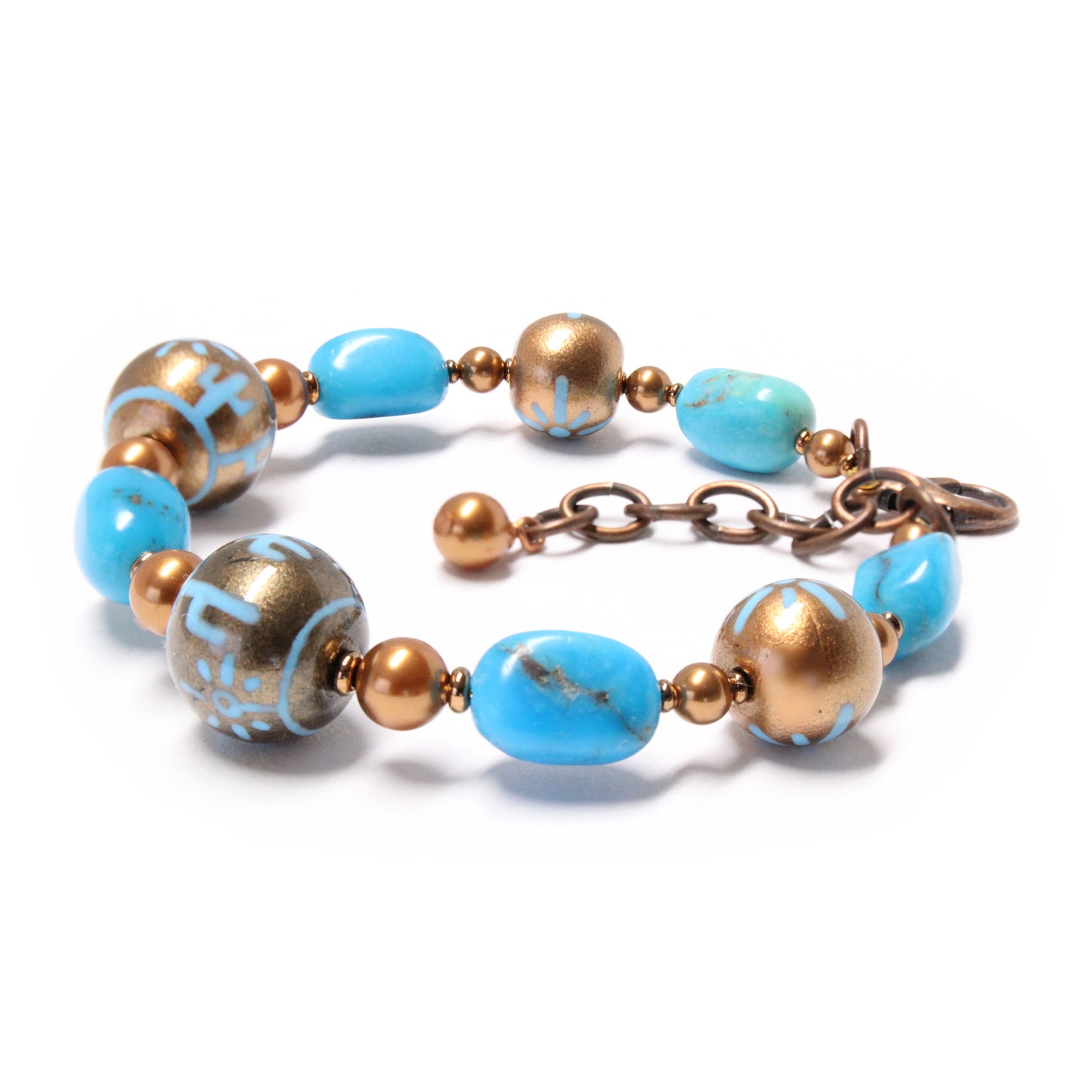 Desert Scene Bracelet / 6 - 7.5 Inch wrist size / with stabilized Nacozari turquoise / hand painted desert scene beads