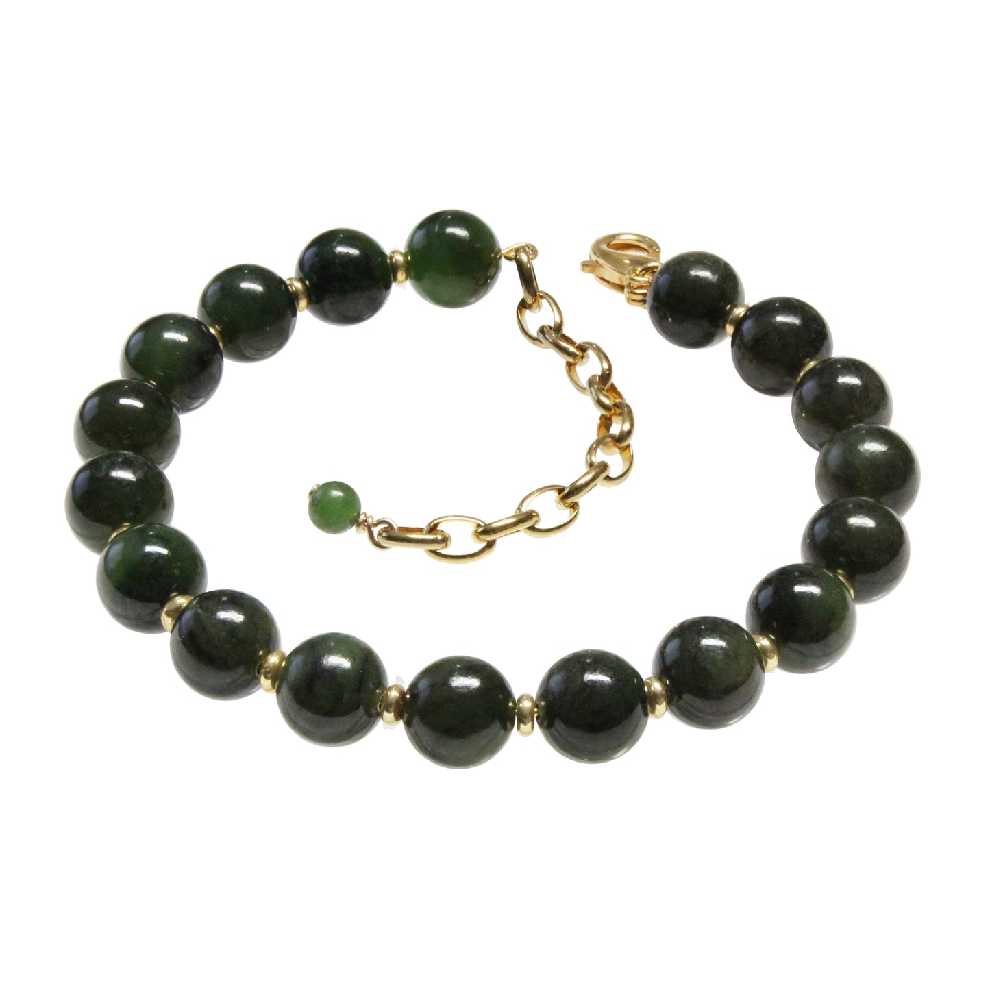 BC Jade Beaded Bracelet / 6 - 7.5 Inch wrist size / 8mm round nephrite jade