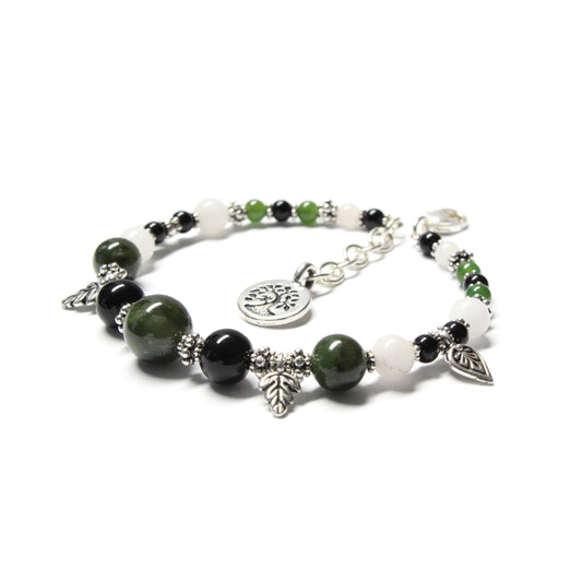 50% Off >>> BC Jade Charm Bracelet / 6 to 7.5 Inch wrist size / silver pewter charms with extender chain