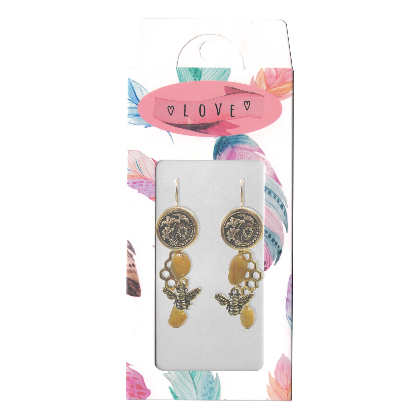 Feather Love Earring Card with window / rectangle shaped sleeve / complete with insert