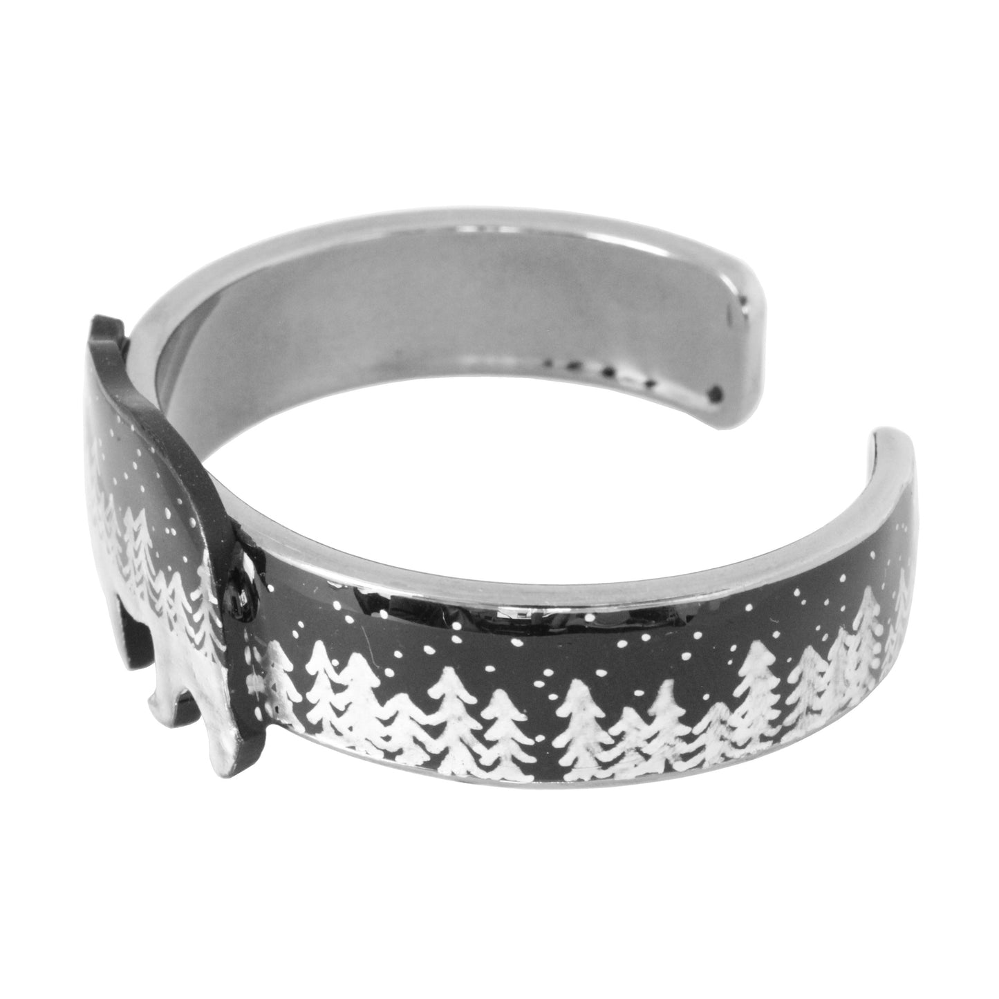 Night Forest Bear Cuff Bracelet / black and silver / up to a 7 inch wrist size