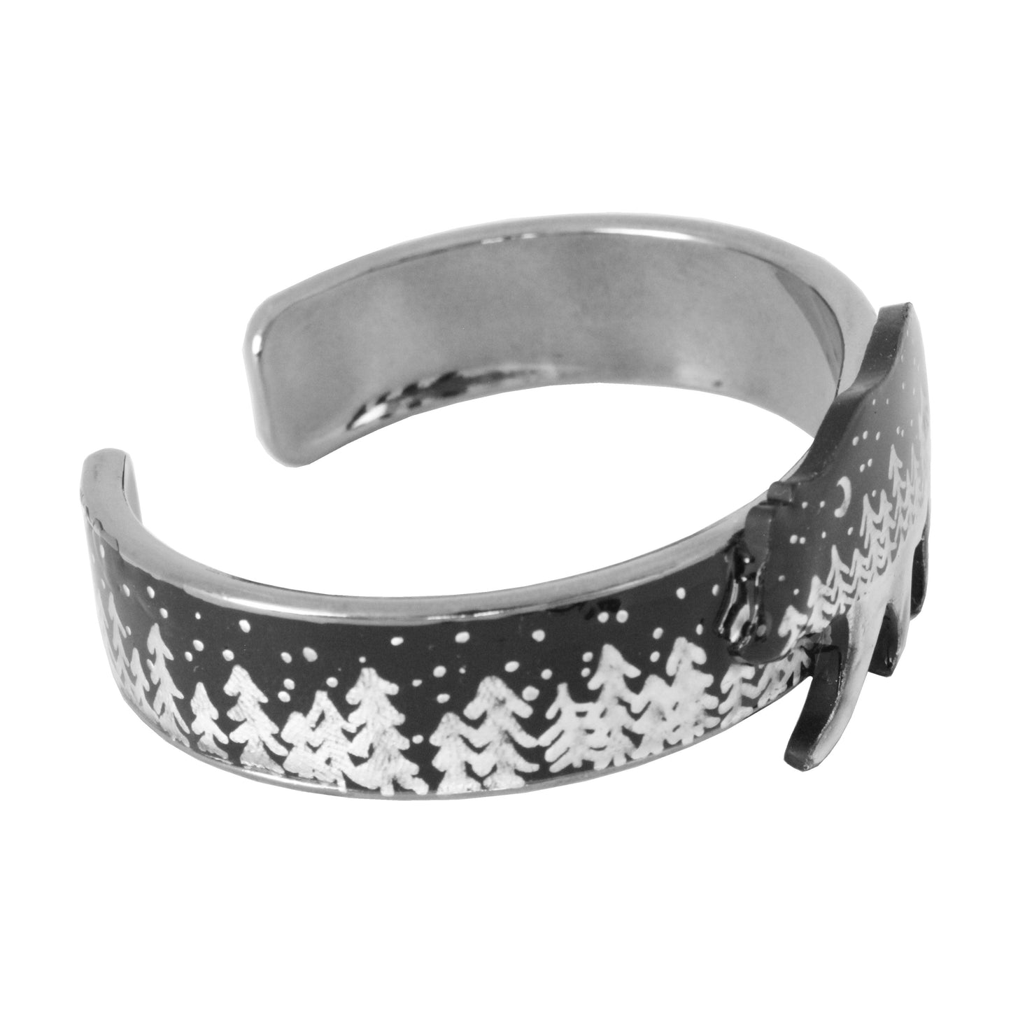 Night Forest Bear Cuff Bracelet / black and silver / up to a 7 inch wrist size